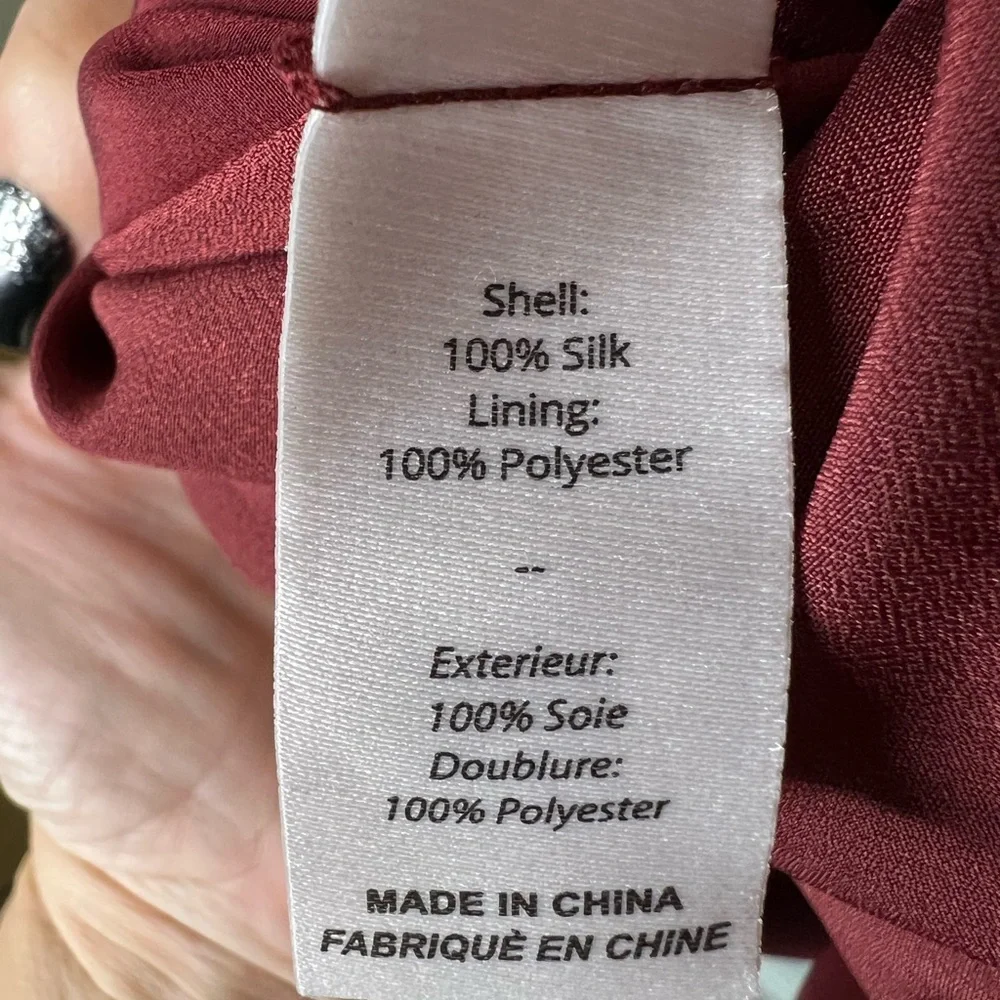 Cinq à Sept Wine Red Faux Wrap Silk Dress 2 - Picture 8 of 8